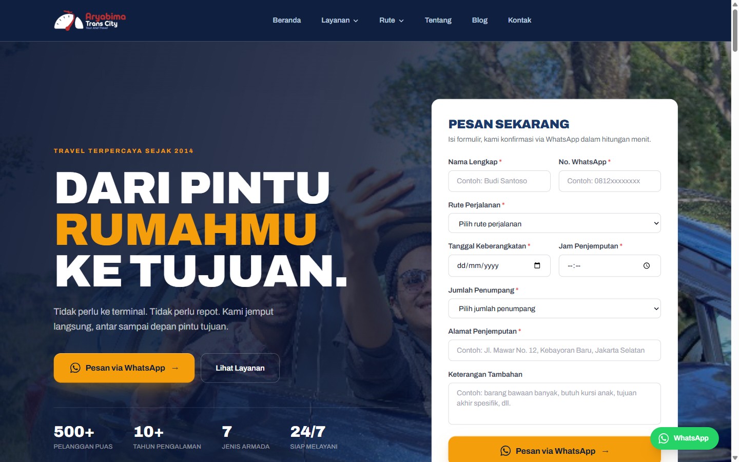 Tampilan website Aryabima Transcity