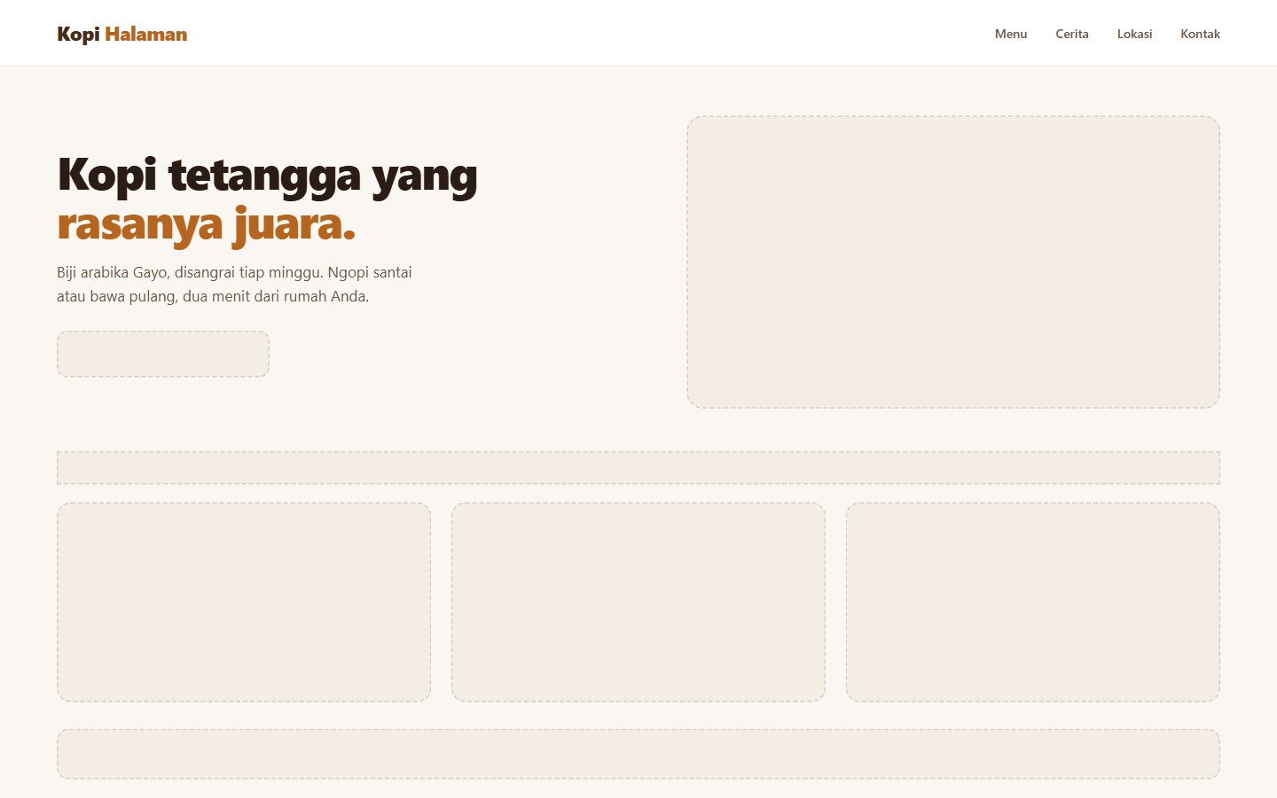 Tahap 1: Halaman yang langsung dipahami pada contoh website kedai kopi