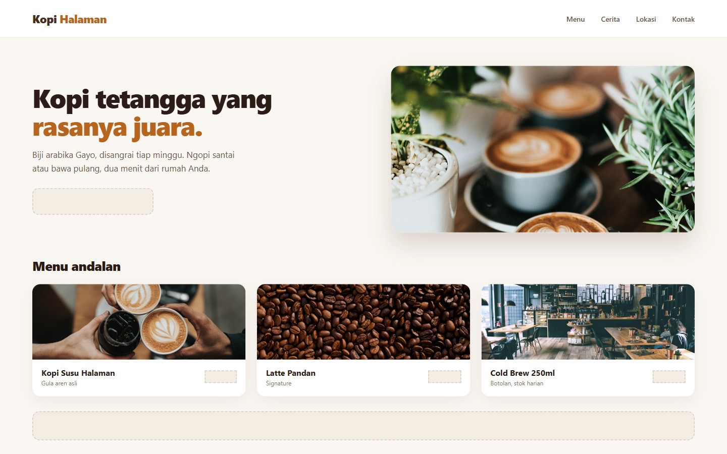 Tahap 2: Produk Anda jadi etalase pada contoh website kedai kopi